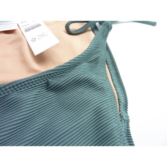 NWT J.Crew Ribbed Curved-Waist Cheeky String Bikini Bottom S Blue Textured - Picture 3 of 6